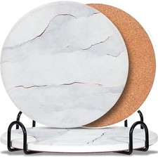 3-Pcs 7'' Ceramic Marble Style Trivet with Holder, Absorbent Trivets for Hot ...