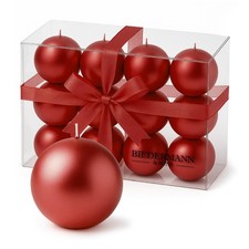 Red Ball Candles Set of 12 , Unscented Metallic Spheres, 1.5 Inch Small Roun...