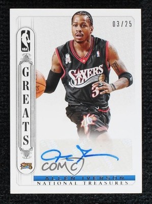 2014-15 Panini National Treasures NBA Greats 3/25 Allen Iverson Auto HOF 01wd