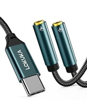 USB C to Dual 3.5mm Female Headphone Splitter, Type C to AUX TRRS 2-in-1 Audi...