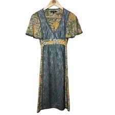 VTG Betsey Johnson Dress 90s Y2K 100% Silk Lace Floral Butterfly Sleeve Size 4 