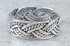 EXOTIC 925 STERLING SILVER 9mm WOVEN BRAIDED BAND RING size 8 style r2900