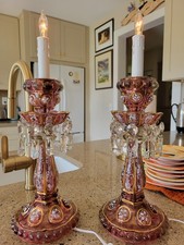 Candelabro in vetro smaltato tipo Baccarat con PRISMI non marcato 16"