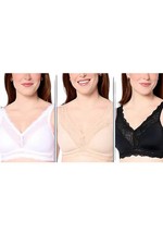 Breezies Women's 3-Pk Soft Support Lace Wirefree Unlined Bra Basic