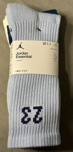Jordan Essential “23” Dri-Fit Crew Socks 3 Pairs Multi Men’s Size L (8-12) - Picture 2 of 9