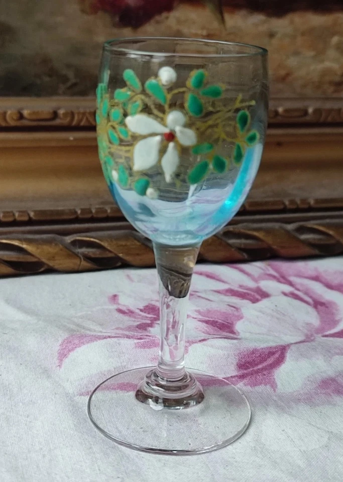 ANCIEN VERRE À LIQUEUR ÉMAILLÉ ART NOUVEAU LEGRAS N° 2 BLEU TURQUOISE - Photo 2/4