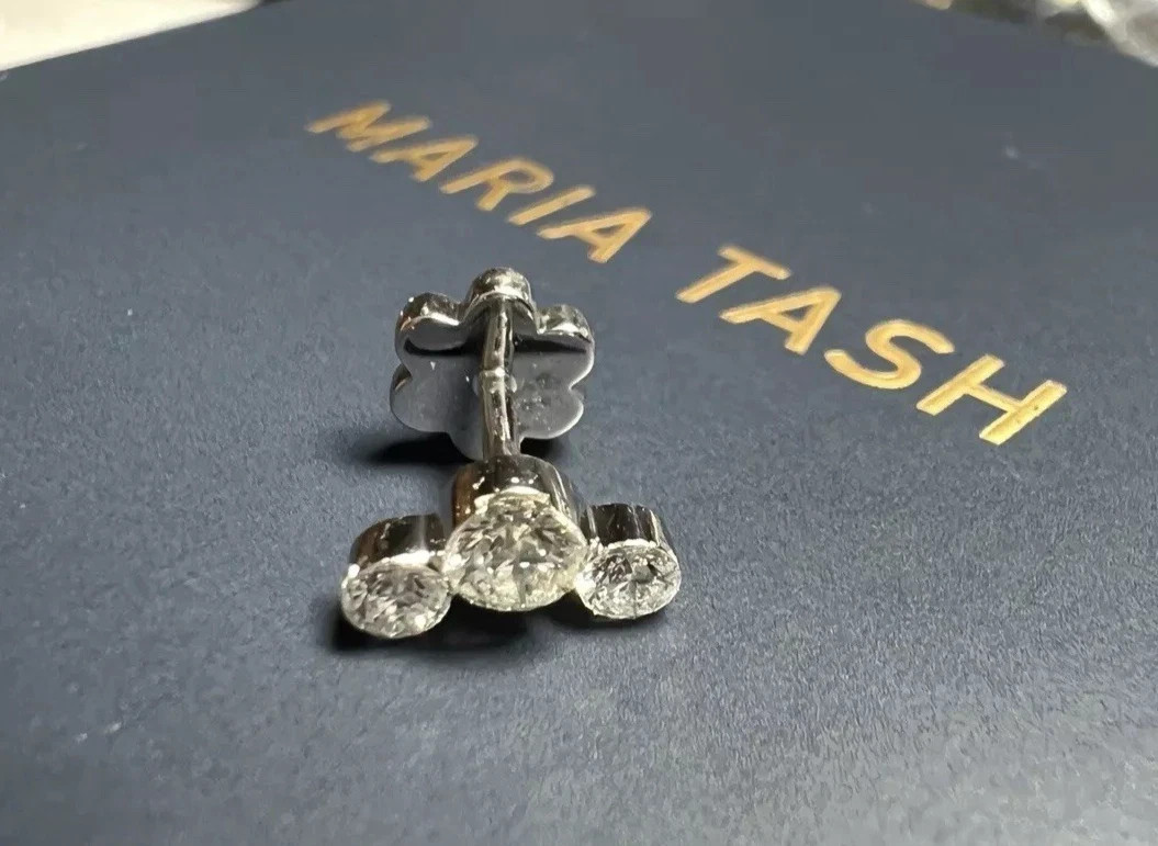Maria Tash Invisible Set Three Diamond Curve Threaded Stud Earring RRP £2020 New