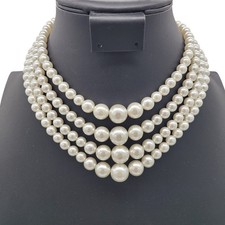 Vtg Signed Japan Faux Pearl White Multistrand Choker Collar Necklace Graduated