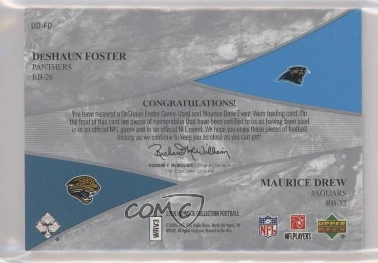 2006 Ultimate Collection Jersey /50 DeShaun Foster #UD-FD Rookie Dual Patch RC - Image 2 of 2