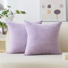 Light Purple Pillow Covers 18x18 Set of 2 Striped Corduroy Throw Pillow Cover...