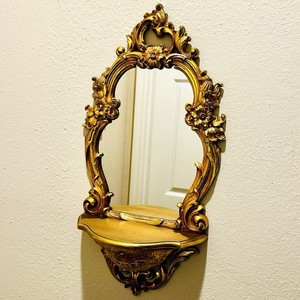 1970 Syroco Dart Hollywood Regency Ornate Gold Wall Mirror Shelf 22" X 11"