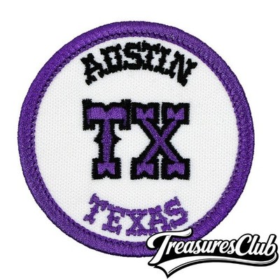 Austin Texas Embroidered Patch Ivory/Purple Iron-On Sew-On Backpack Hat Bag 3x3''
