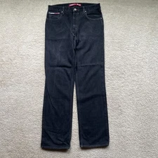 Vintage Tommy Hilfiger Jeans Mens 32x34 Black Flag Patch Logo Baggy 90s Read