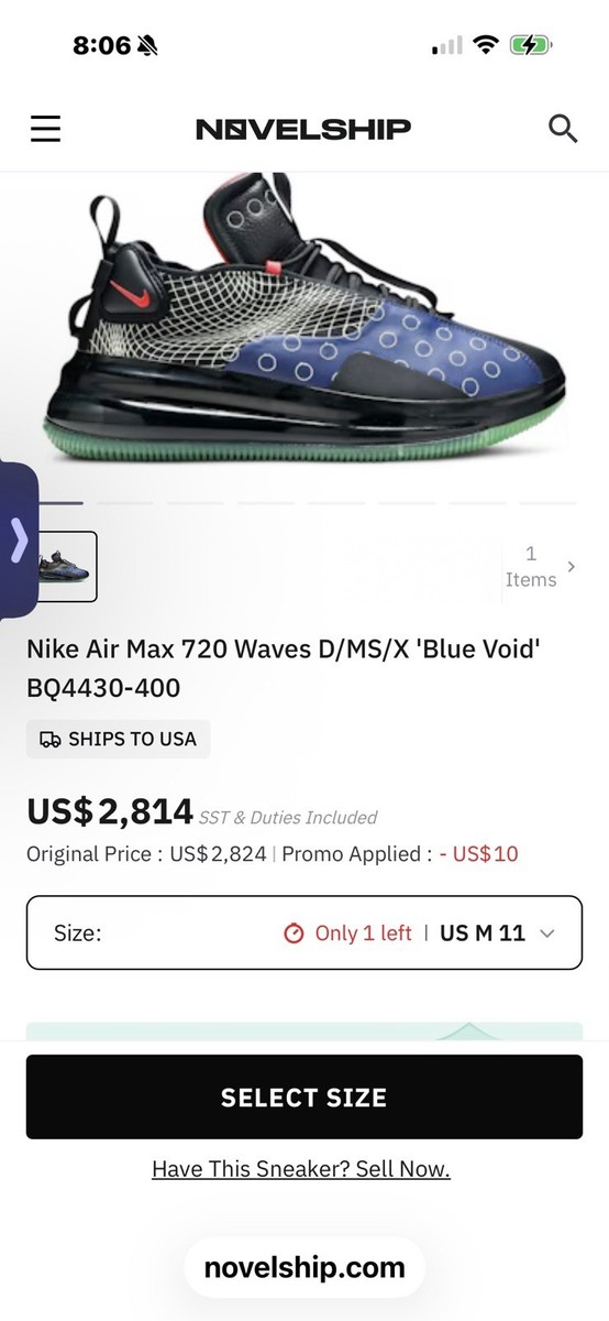 Size 8.5 - Nike Air Max 720 Waves D/MS/X Blue Void for sale  display picture 3
