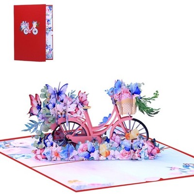 Beautiful Paper 3D Bike Greeting Paper Card with Flowers and Butterflies