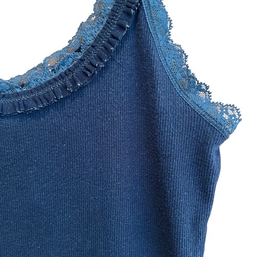 Abercrombie & Fitch Womens L Lace Trim Tank Top Ribbed Cami Top Y2K Blue - Picture 3 of 9