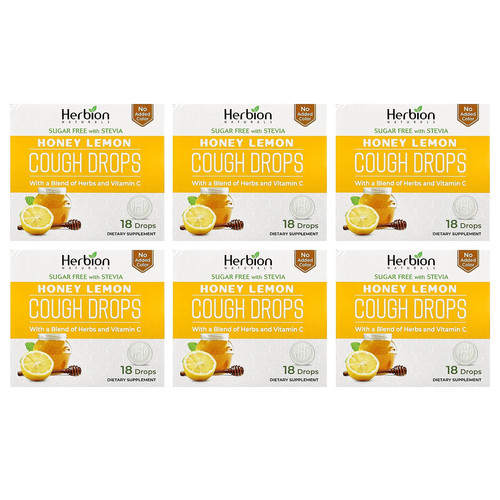 Cough Drops, Honey Lemon, 6 Packs, 18 Drops Each