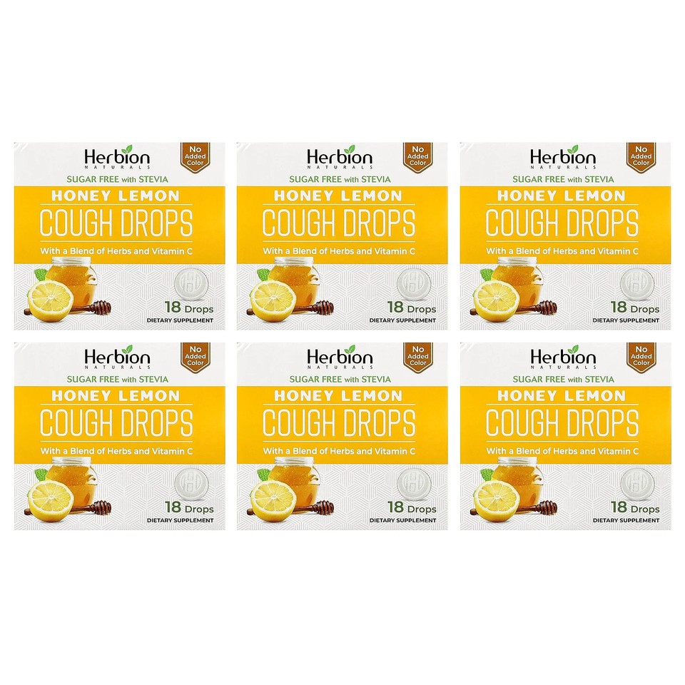 Cough Drops, Honey Lemon, 6 Packs, 18 Drops Each
