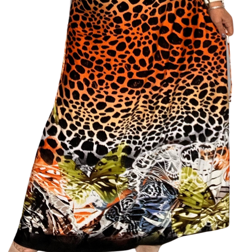 DAMEN MAXIKLEID ORANGE MULTI TIERDRUCK ÄRMELLOSER SMOCK ÜBERGRÖSSE - Bild 3 von 5