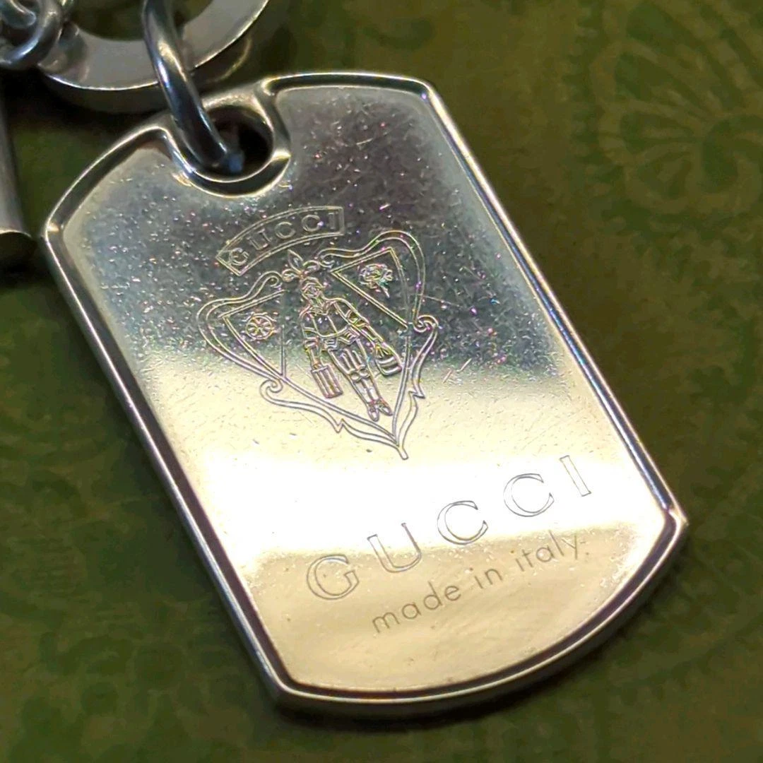 Gucci Collier T Bar Dog Tag Ball Chain Pendentif Argent SV925 Unisexe Bijoux