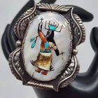 Vintage MASSIVE Zuni Old Pawn Dancing Kachina Sterling Silver Ring Size 11.5