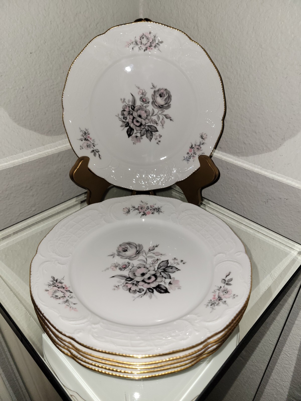 Vtg Rosenthal Grey Rose Salad Plates 8