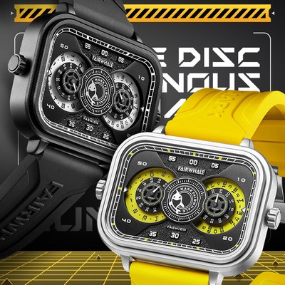 MARK FAIRWHALE Rectangle Luminous Dual Time Zones Waterproof Sport Quartz Watch