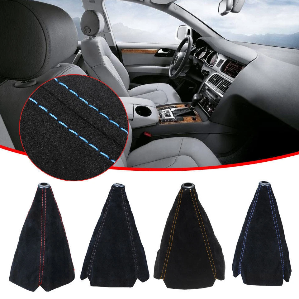 Palanca de cambios manual de cuero gamuza perilla cubierta bota polaina accesorio automático para automóvil + Foto 4 de 4