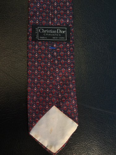Cravatta cravatta vintage Christian Dior Cravates B.Altman Co. blu rossa bianca seta - Foto 4 di 6