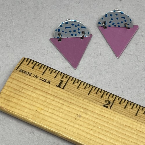 1" Post Earrings Metallic ICE CREAM CONES Snow Pink Blue Sprinkles Dangle Thin - Picture 5 of 6