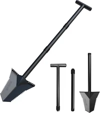 Spade Shovel, Heavy Duty Digging Tool T Handle, Serrated Blade, Root Cutter with
