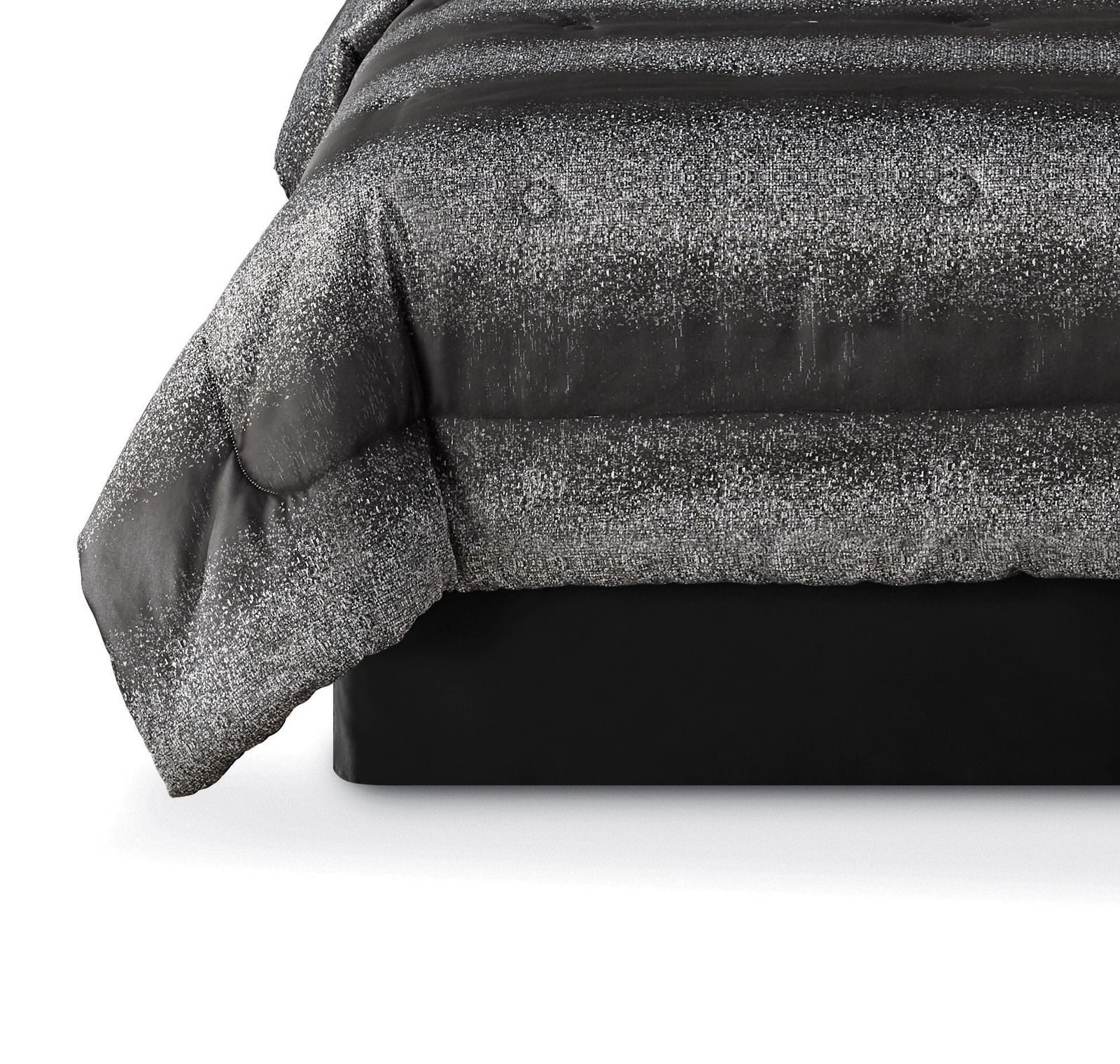 7Piece Metallic Stripe Jacquard Comforter Set, Black and Silver, King