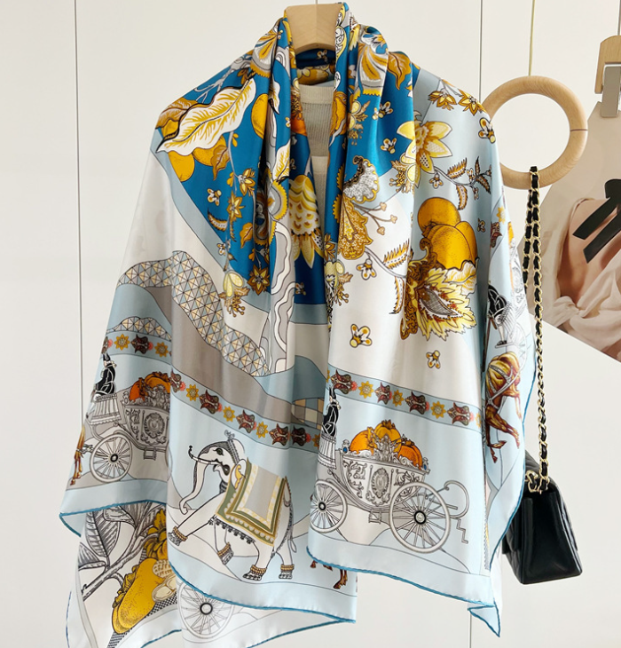 100% Silk yellow flower Print Pure Twill Silk Wrap Scarf Bandana Large Shawl 53