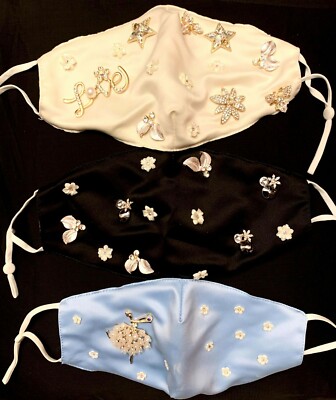 3 Pack Silk Face Masks 100% Mulberry with Crystals  New Fast Shipping