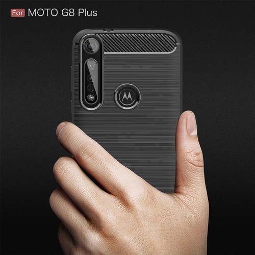 Etui na telefon komórkowy Ochrona Case do Motorola G8 Plus Cover Bumper Wygląd włókna węglowego TPU Szary - Zdjęcie 7 z 7