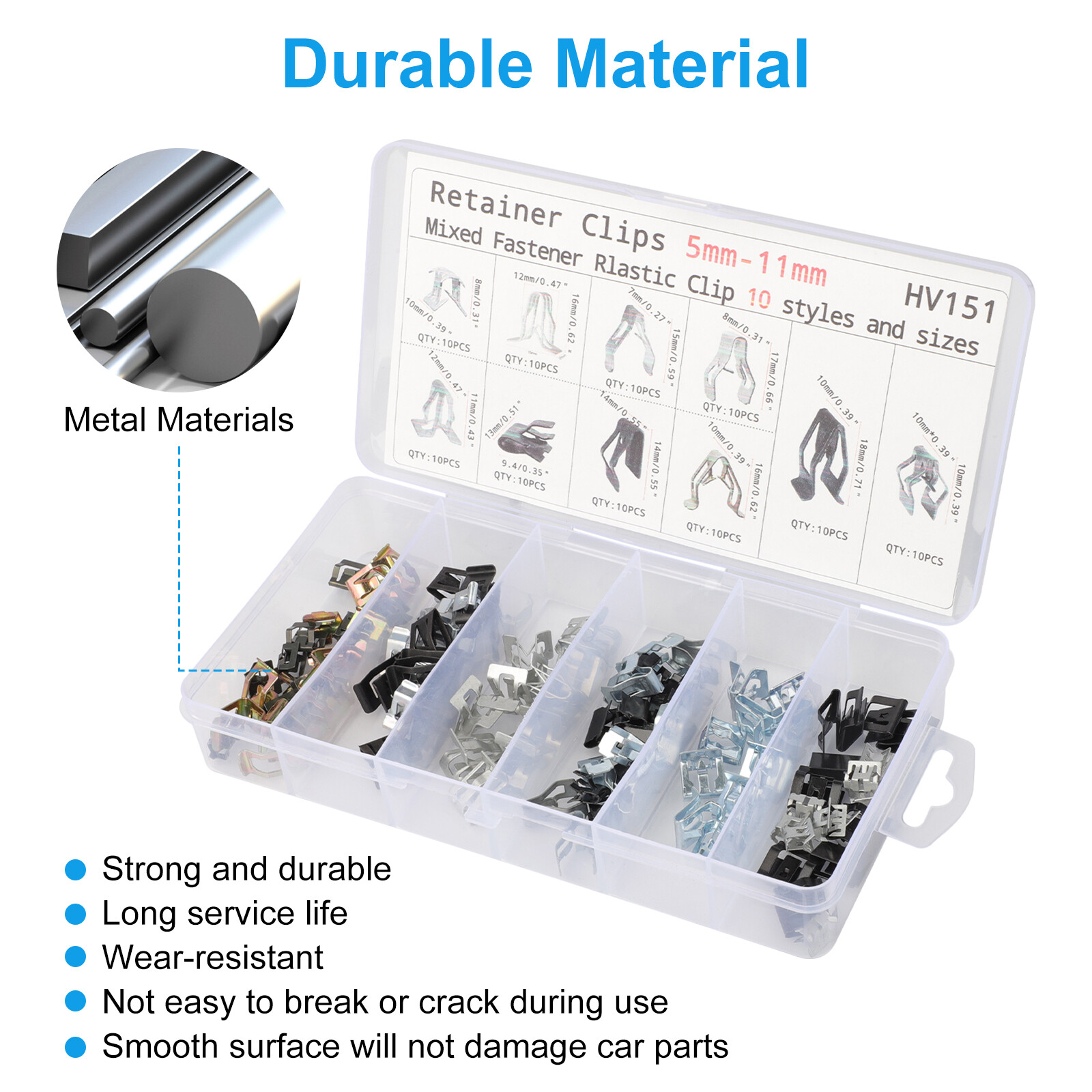 100pcs Metal Trim Panel U-Clip Spring Clips Fasteners Set for VW Audi Jetta Golf