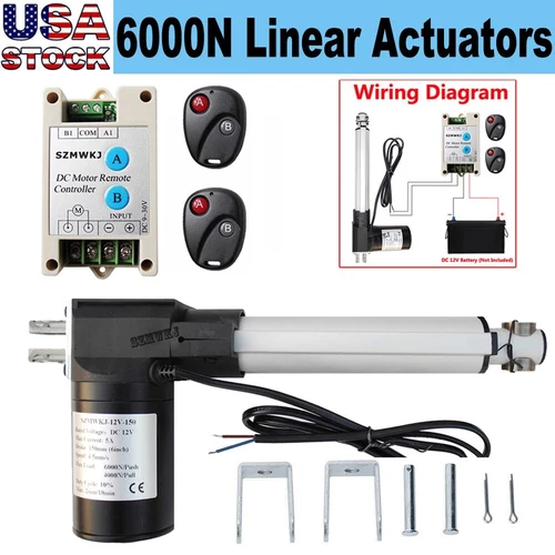 US Linear Actuator &Controller &Brackets 6" Stroke 12V 6000N Heavy Duty Lifting