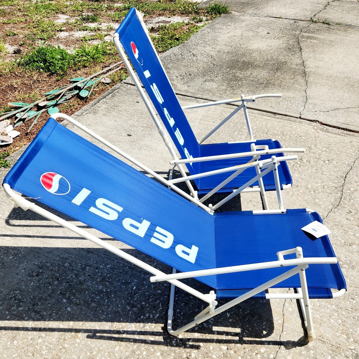 2 VTG 1990s PEPSI STUFF FOLDING BEACH CHAIR PEPSI PROMO BLUE