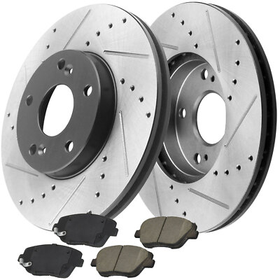 Front Black E Coating Drilled and Slotted Brake Rotors For Hyundai Sonata FL