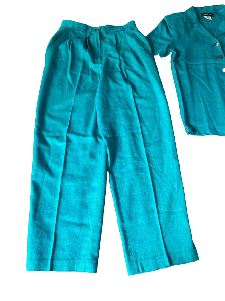 Conjunto pantalón/camisa Carole Little mezcla lino turquesa Foto 2 de 4