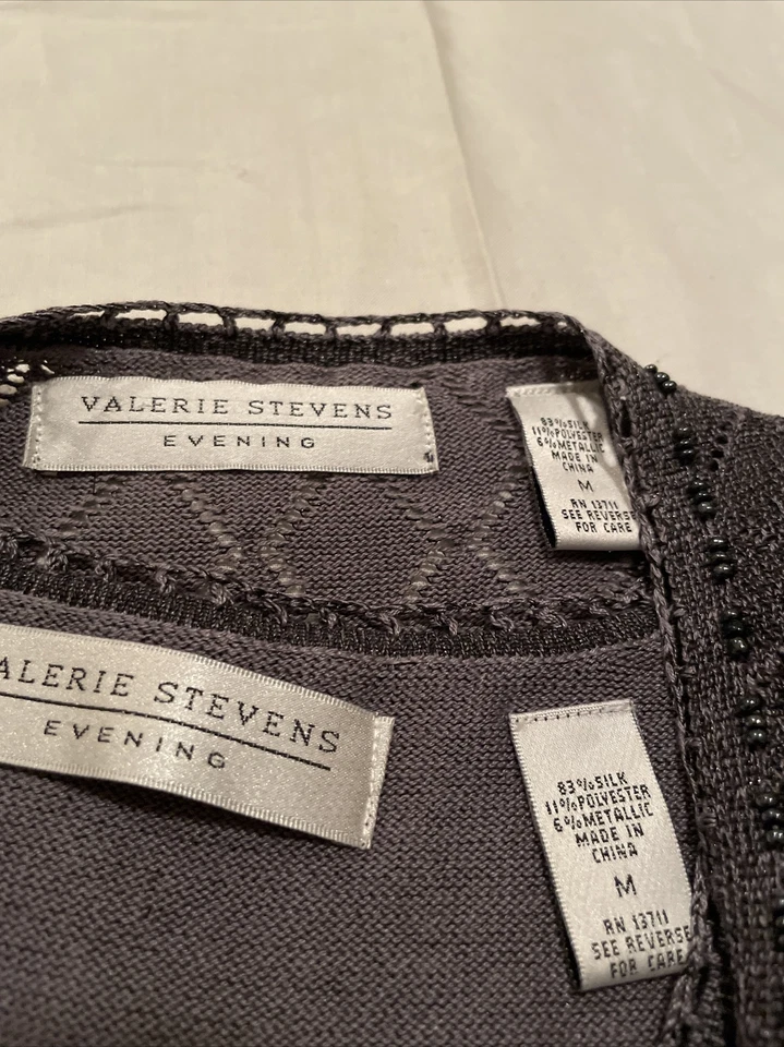 Conjunto de cárdigan suéter de noche Valerie Stevens talla M gris manga larga sin mangas Foto 4 de 4