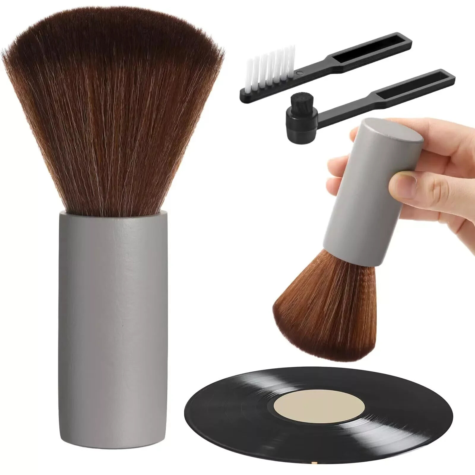 3-Piece Anti-Static Vinyl Record Cleaning Brush Set for Dust Removal-image