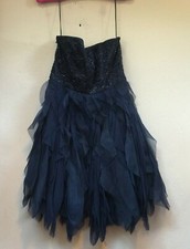 Alice + Olivia Blue Silk Embellished Sequin Strapless Evening Dress 12 Lined