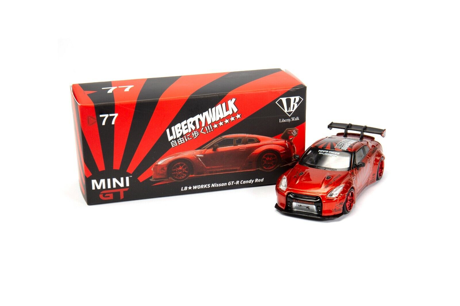 MINI GT 77 LB WORKS Nissan GT-R (R35) Candy Red Type 1, Rear Wing ver 1+2  RHD