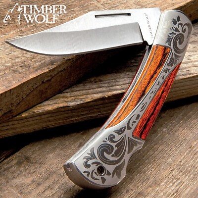 Timber Wolf Gentlemans Hunting Folding Pocket Knife Wood Lockback Folder