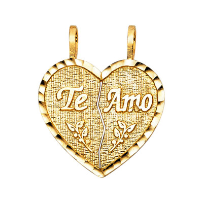 14k Gelbgold Teamo Herz 2 Stück Anhänger für Kette
