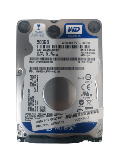 WESTERN DIGITAL HDD 2,5'' SATA 500GB Festplatte WD5000LPVT Notebook Laptop