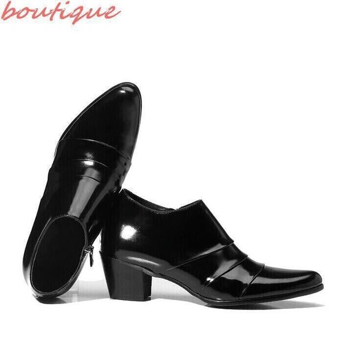 Mens Pointed Toe Cuban Heels Groom Wedding Shoes Leather Business Party Dance Sz