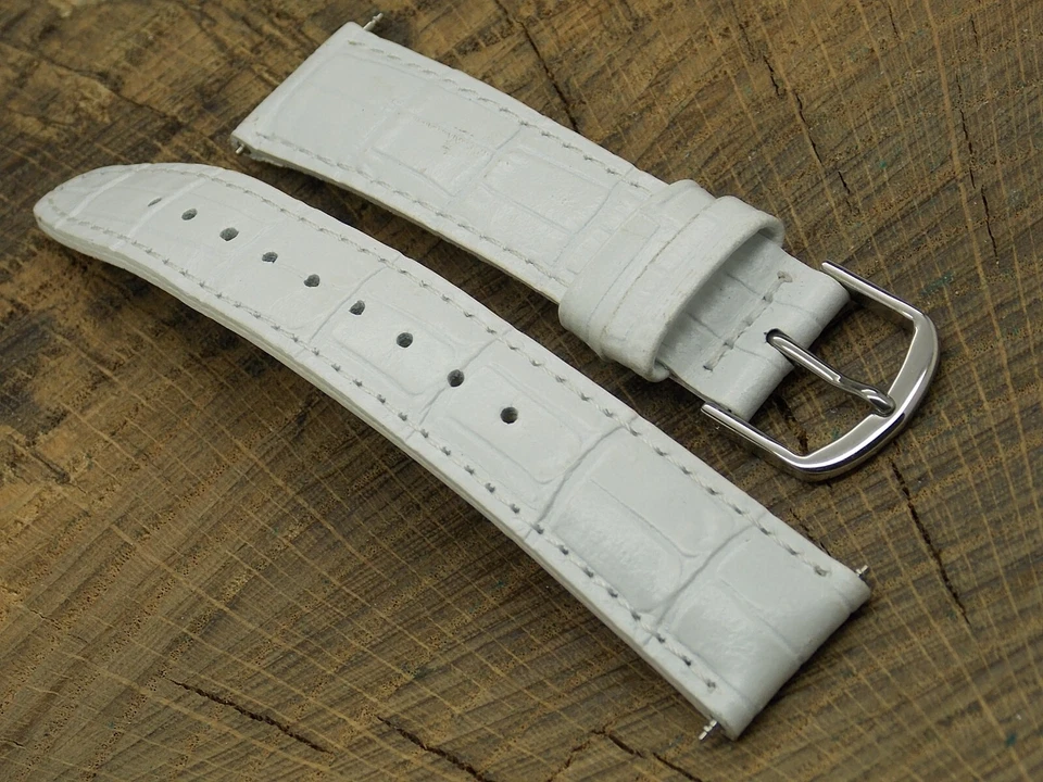 Correa de reloj Timex vintage de cuero blanco con hebilla de tono plateado de 18 mm NOS sin usar Foto 3 de 4