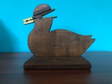 Old Vintage Duck Paper Clip Note Recipe Holder Desk Accessory Real Wood Folk Art